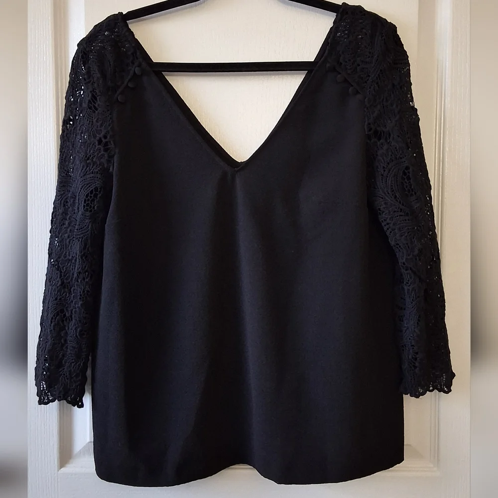 Sezane Black Lace Sleeve Blouse - Picture 3 of 15